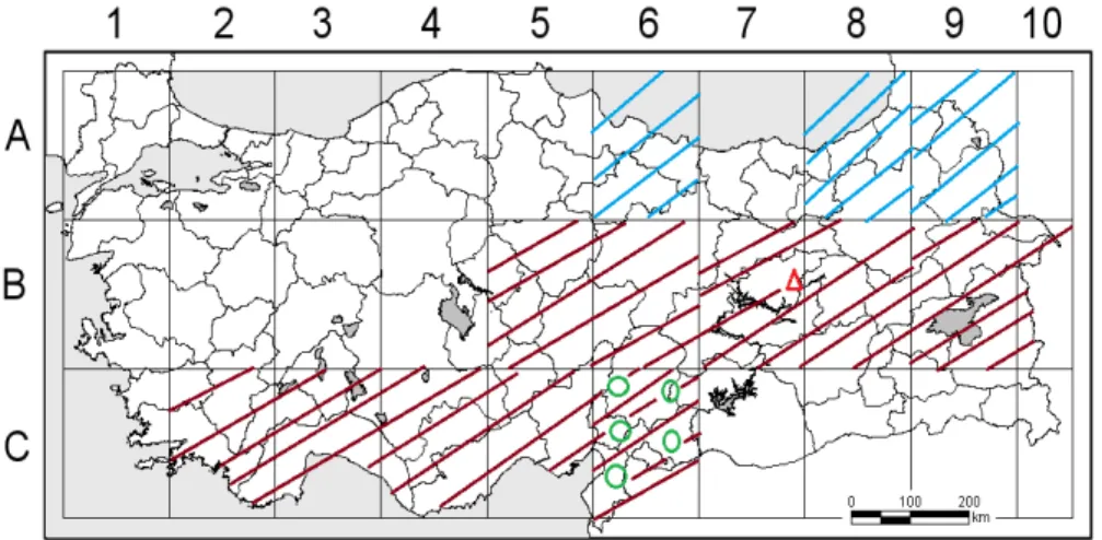 Figure 9. The distribution of Thlaspi kilicii,  close to Thlaspi huetii,  T. 