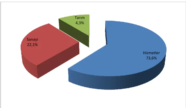 Şekil 1.1. Sektörlerin 2013 yılındaki GSYH payları 