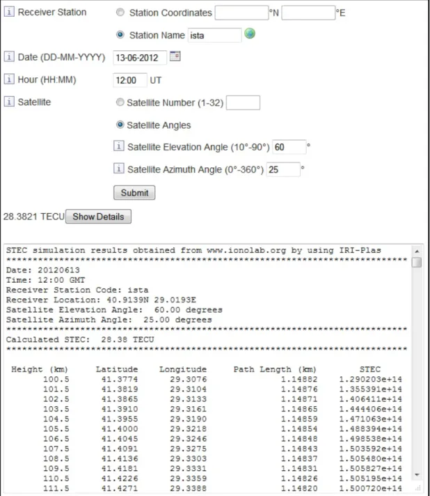 Figure 3.13: Screenshot of the results provided by IRI-Plas-STEC service for a requested single STEC computation.
