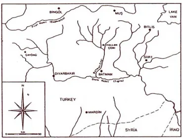 Figure 1   Map of the Upper Tigris drainage showing Hallan Çemi.   