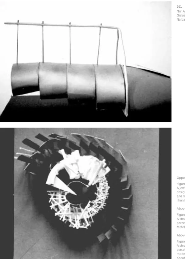Figure 3 A jewellery designer’s workshop and residence, plan, Ilhan Karabag Above top: Figure 4 A structure of perception, model, Metehan Ozcan Above bottom: Figure 5 A structure of  percetion, conceptual model, Detne Kocabiyikoglu201