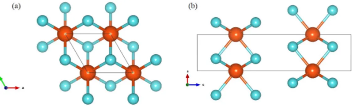 Figure 2.7: 2H-TaS 2 Crystal structure (a) top (b) side view
