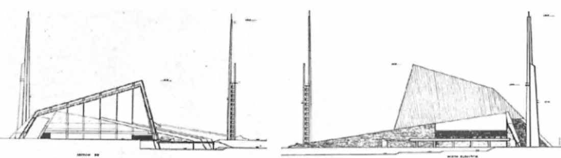 FIGURE  4.  Section  and  elevation  of Bindal 's  design  for  King Faisal  Mosque,  1969