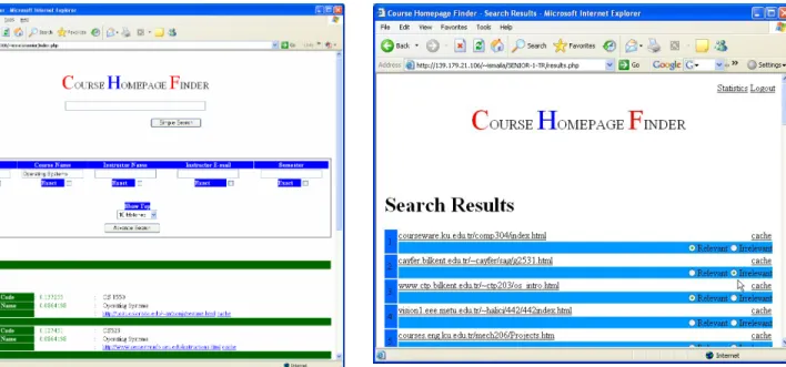Figure 4. Course Homepage Finder user interface. 