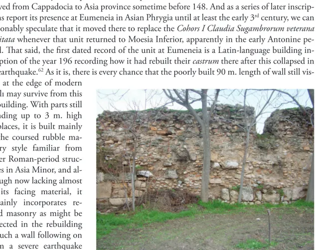 Fig 1. External face of the probable Roman fort wall at Işıklı showing  re-used masonry (photograph courtesy of B