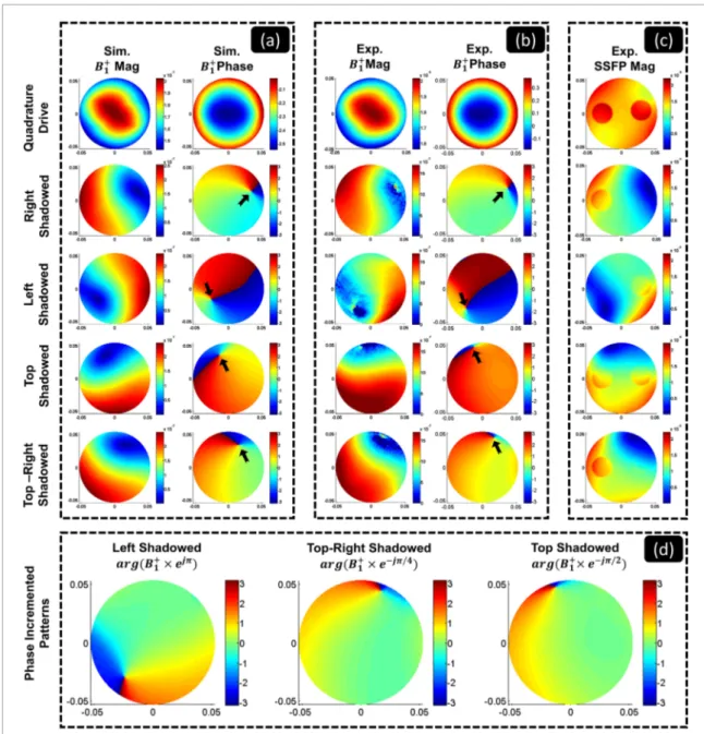 Figure 5.  Comparison of the simulated and experimental results for the quadrature and four different non-quadrature drive  configurations