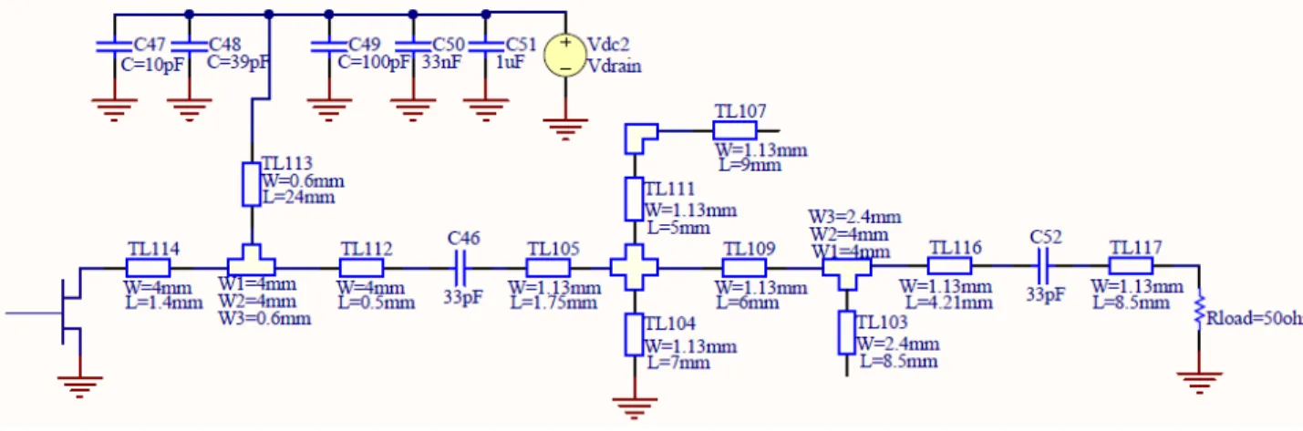 Figure 3.11: Output matching of the RF Power Transistor for one-octave (1350MHz 2700MHz) band