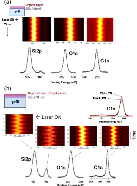 Figure 5. Schematics of the processes described for the p-type Si-wafer having a thick silicon oxide ( ∼20 nm) and an organic layer (∼2 nm) on top