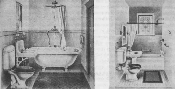 Figure 1. ‘American Compact Bathroom’, 1908 and 1915, from the L. Wolff Co., Chicago, and Crane and Co., Chicago, catalogues: S