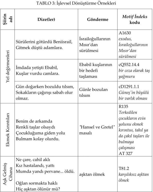 TABLO 3: İşlevsel Dönüştürme Örnekleri 