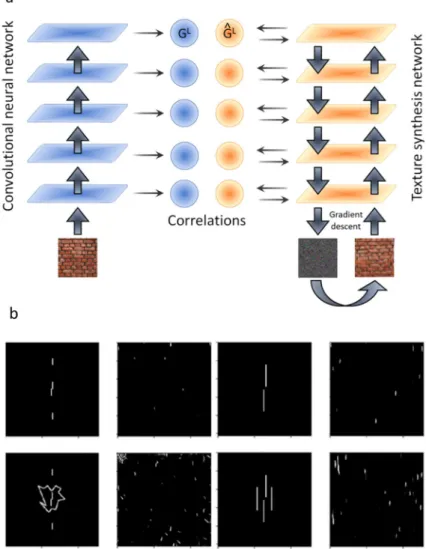 Fig 7. Deep textures. a. In the deep textures algorithm, the correlation between a deep neural network’s unit activities is used as a summary statistic
