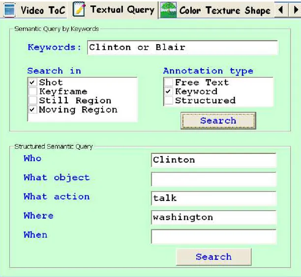 Figure 4.4: BilVideo-7 client textual query interface.