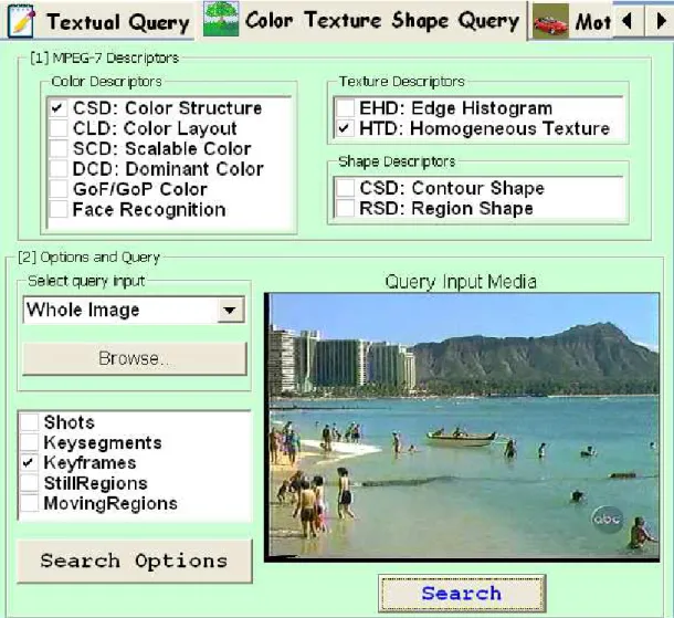 Figure 4.5: BilVideo-7 client color, texture, shape query interface.