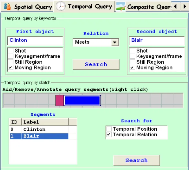 Figure 4.8: BilVideo-7 client temporal query interface. Temporal relations between video segments can be selected from the pull-down list at the top