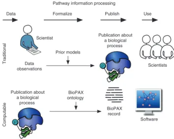 Figure 2  BioPAX enables computational data gathering, publication  and use of information about biological processes