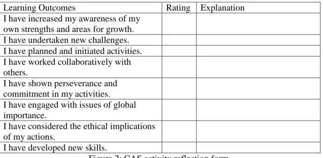 Figure 2: CAS activity reflection form 