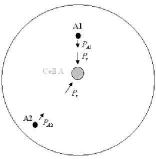 Figure 1.2: In CDMA, each users’ transmit power is assigned by power control to achieve the same received power P r at base station.