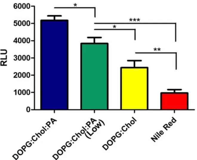 Figure 10  Uptake quantification of 10 µM Nile Red by MCF7 cells. NR was administered in  free  or  liposome  encapsulated  form  for  3  h