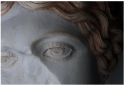 Figure 2: Detail of the marble head of an Amazon (1st c. AD), Antiquarium of Herculaneum  (https://ancientimes.blogspot.com/2009/04/polynomial-texture-mapping-continues-on.html)