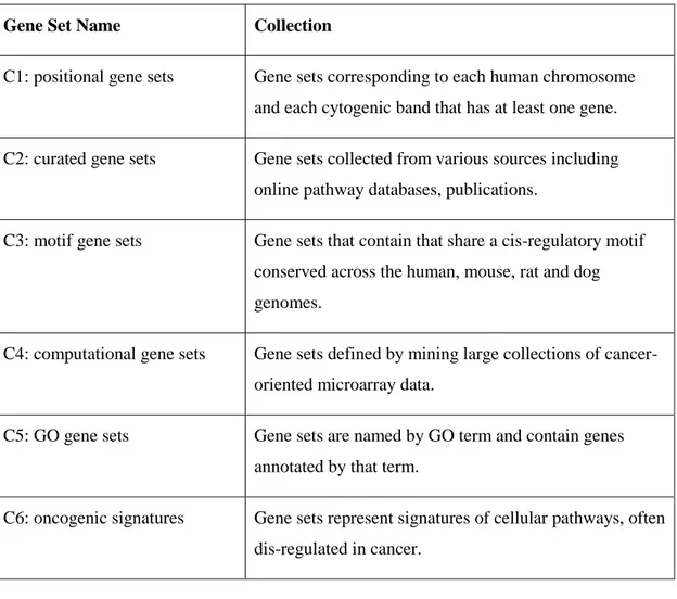 Table 2.3: List of curated gene sets and their content. 