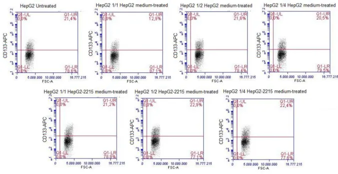 Figure 3.6: Possible effects of soluble factors from HepG2 and HepG2-2215 media  on CD133 levels in HepG2 by flow cytometry analysis