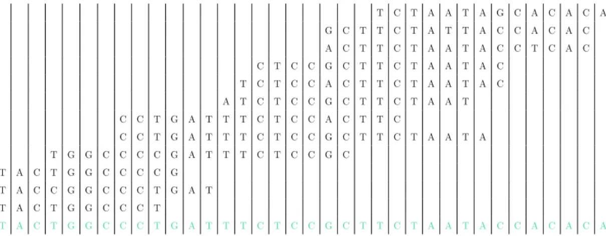 Table 2.1: Larger fragments are built from small sequenced parts