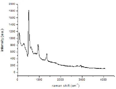 Figure 14. Raman spectrum of products synthesized with B+MgO+Fe 2 O 3  in 4:1:1  molar ratio respectively.