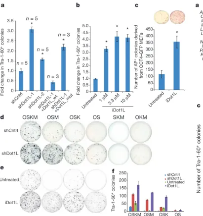 Figure 3 | NANOG and LIN28 are required for enhancement of reprogramming by DOT1L inhibition