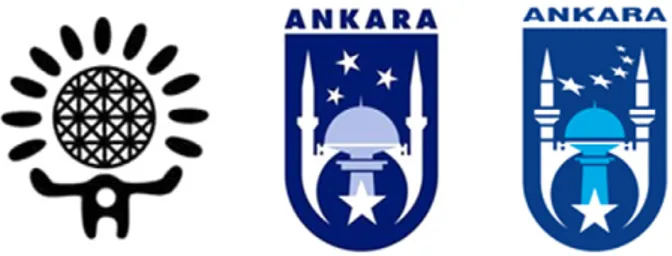 Fig. 9. The city emblems of Ankara. The stylized version of the Hittite sun disk began to be used as the city emblem in 1973