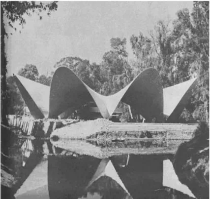 Figure 3.12: Shell roof of a restaurant in Xochimilco, Mexico City (Faber &amp; Candela, 1963: 159) 