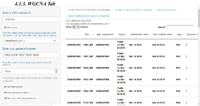 Figure 4: The screenshot of WCGNA Tab: Limma Differential Gene Expression Analysis –  Phenodata table