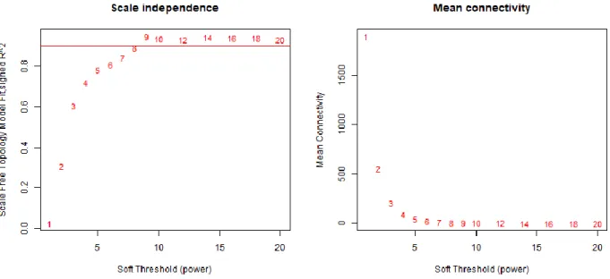 Figure 7: Network topology analysis plots for various soft-thresholding powers. 