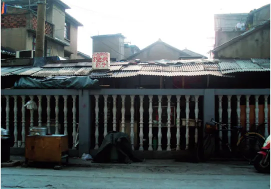 Figure 1. Work-live Arrangements behind the Concrete Fence. Shanghai, 2008.