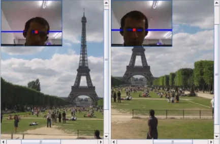 Fig. 19 Snapshots from the image browser application. (The user looks at the scene from two different viewpoints to browse different parts of a large image)
