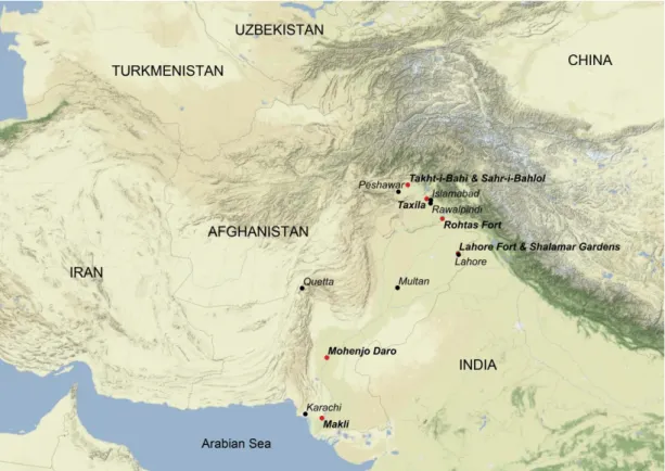 Figure 3. Map showing the six Pakistani sites inscribed on the UNESCO World  Heritage List
