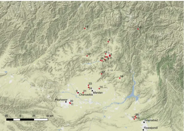 Figure 5. Map showing major cities and sites mentioned in the text, and located in  Khyber Pakhtunkhwa