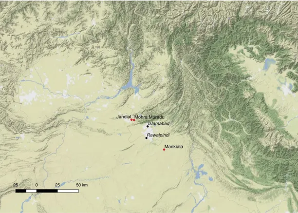Figure 10. The three sites selected for this study; Mankiala, Mohra Muradu and  Jandial