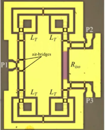 Fig. 4. Microscope image of the fabricated power divider of type-II.