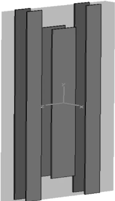 Fig. 2. Schematic view of one unit cell of the double planar cutwire/wire CMM. The gray shading represents the substrate layer