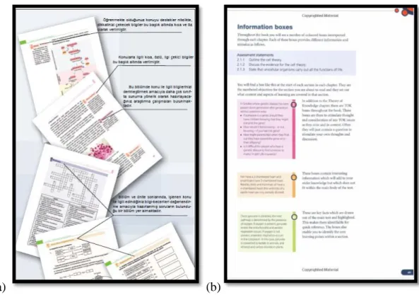 Figure 6. Sample pages from the two textbooks (a) the MEB textbook (b) the IBDP  textbook 