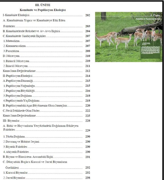 Figure 2. The MEB textbook grade 11 table of contents 