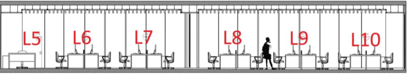 Figure 9: Section of the Demay Architects’ Office 10 Locations are displayed  with red signs on the plan and  (not to scale) 
