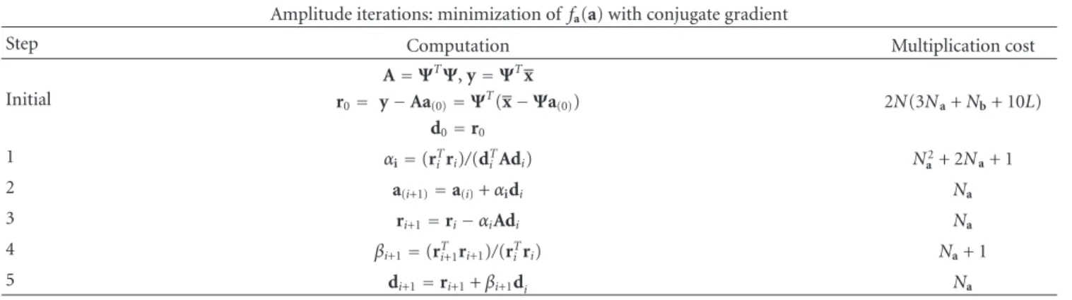 Table 4: Minimization of f a (a) with conjugate gradient (CG).