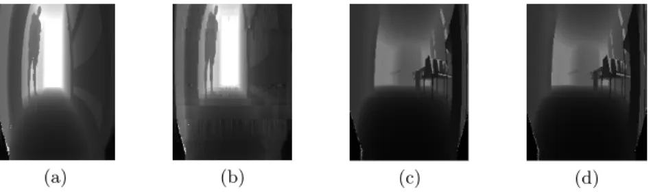 Fig. 1: (a) and (c): sample 3-D scans, (b) and (d): their reconstructions.