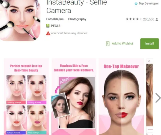 Figure 1: An illustrative screenshot of InstaBeauty – Selfie Camera 