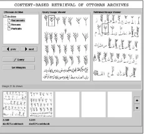 Fig. 8. User interface of the content-based retrieval system. The query is identified by drawing a rectangle from the active image