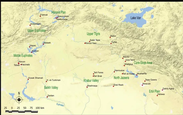 Figure 3. Map showing the main LC 1-2 sites in north Mesopotamia (adapted from  QGIS)