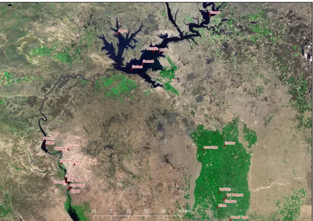 Figure 8. Map showing main sites located in the Middle Euphrates Basin and the  Harran Plain (adapted from QGIS).