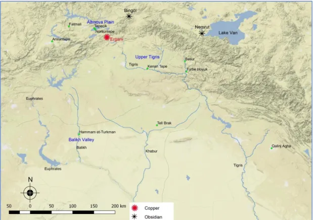 Figure 14. Map showing the location of main highland resources and sites discussed  in chapter 6 (adapted from QGIS)