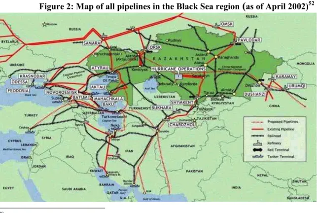 Figure 2: Map of all pipelines in the Black Sea region  ( as of April 2002) 52